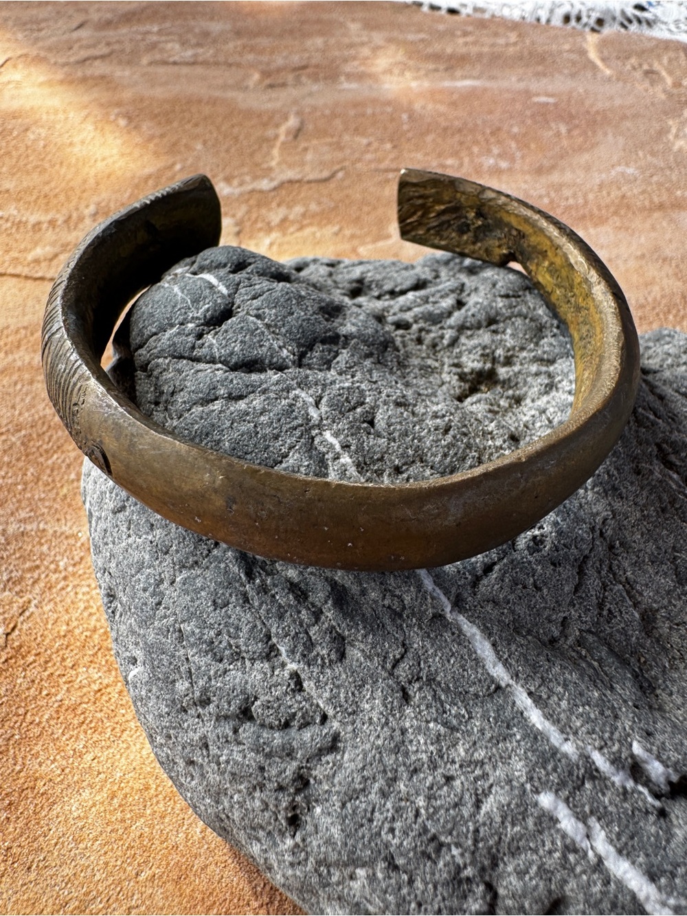 Antique Bronze Cuff Bracelet African Tribal Currency Solid Metal Open Bangle